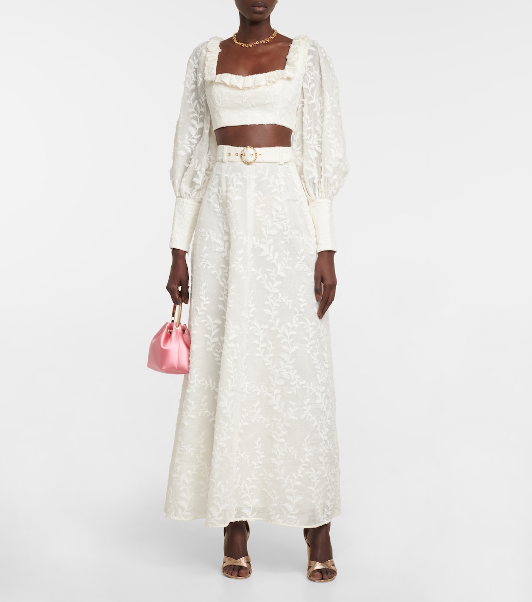 Top raccourci en lin et soie à fleurs | Zimmermann
