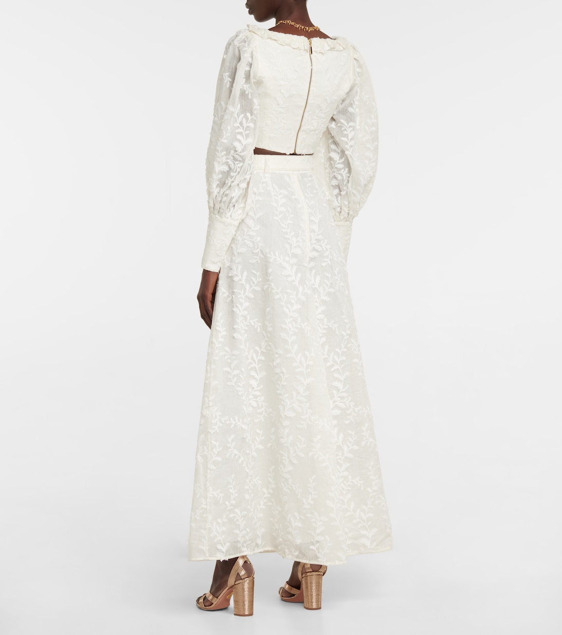 Top raccourci en lin et soie à fleurs | Zimmermann