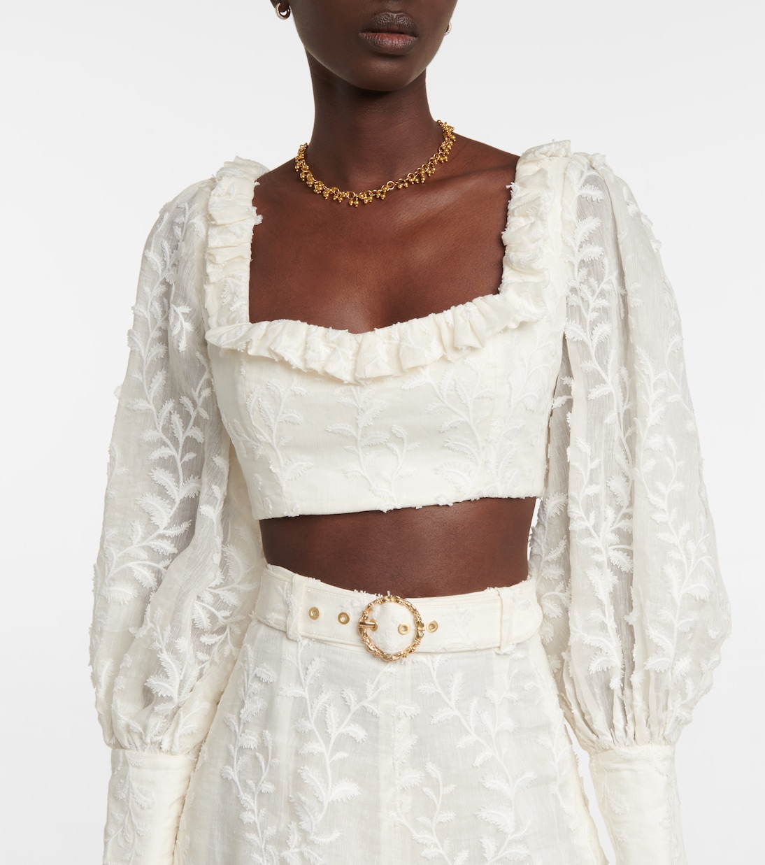 Top raccourci en lin et soie à fleurs | Zimmermann