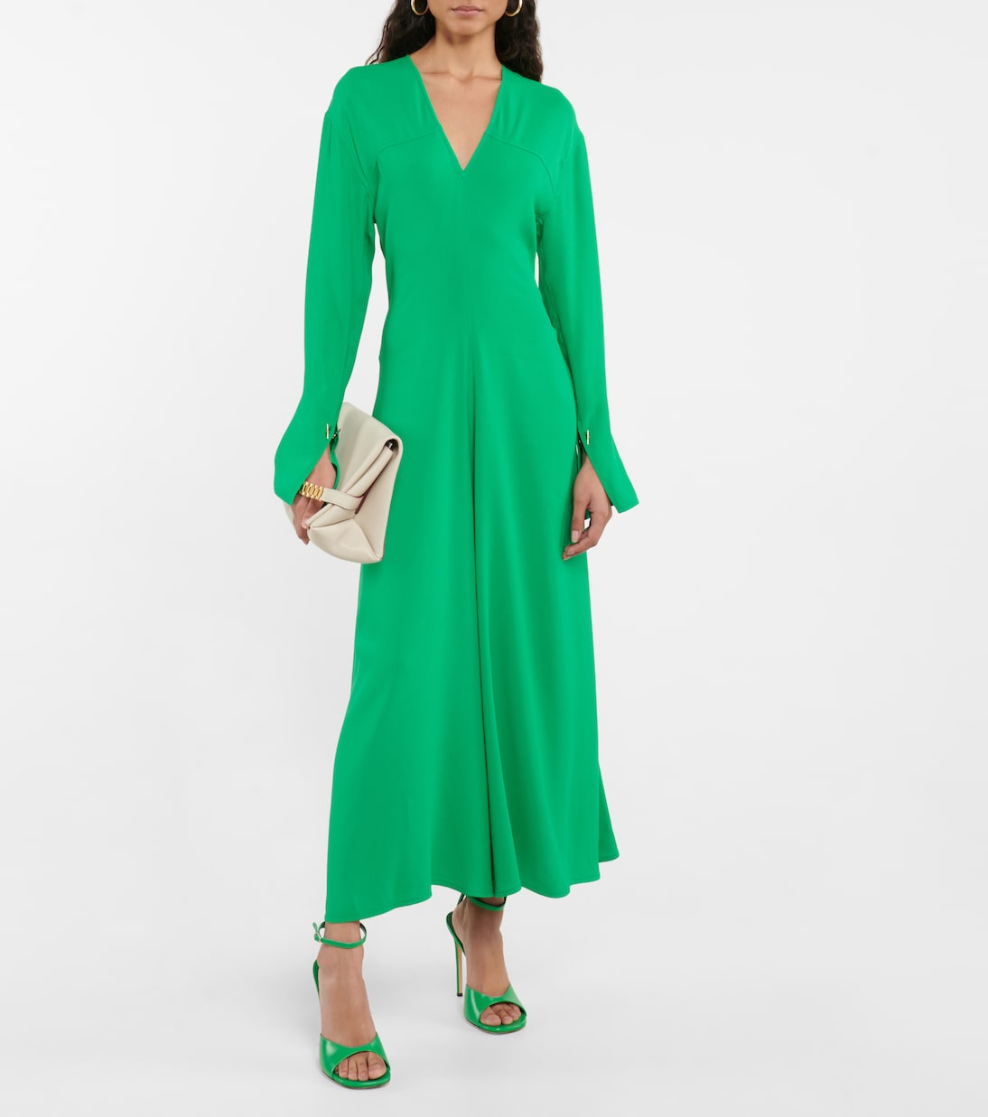 Abito midi in crêpe con scollo a V | Victoria Beckham