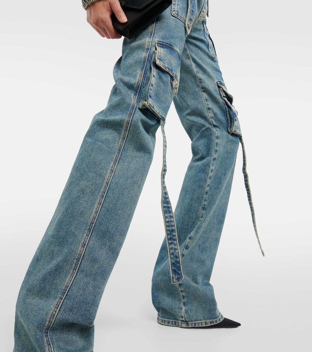 Pantaloni cargo in denim a vita bassa | Blumarine