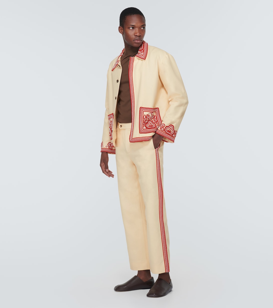 Pantaloni regular Stria in cotone con perline | Bode