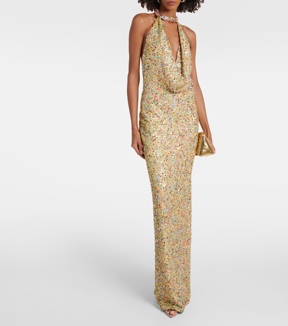 Simona sequined halterneck gown | Costarellos
