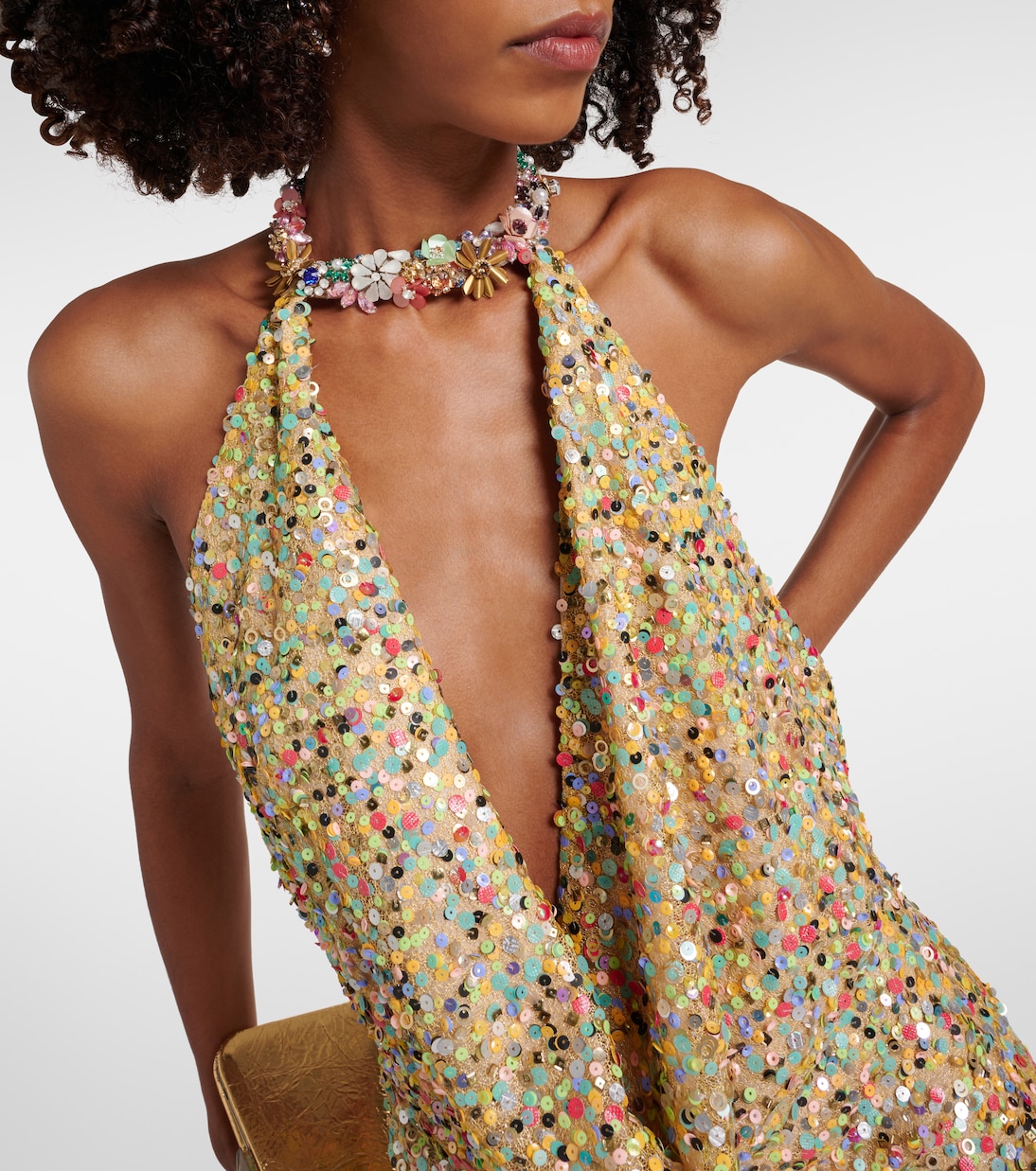 Simona sequined halterneck gown | Costarellos