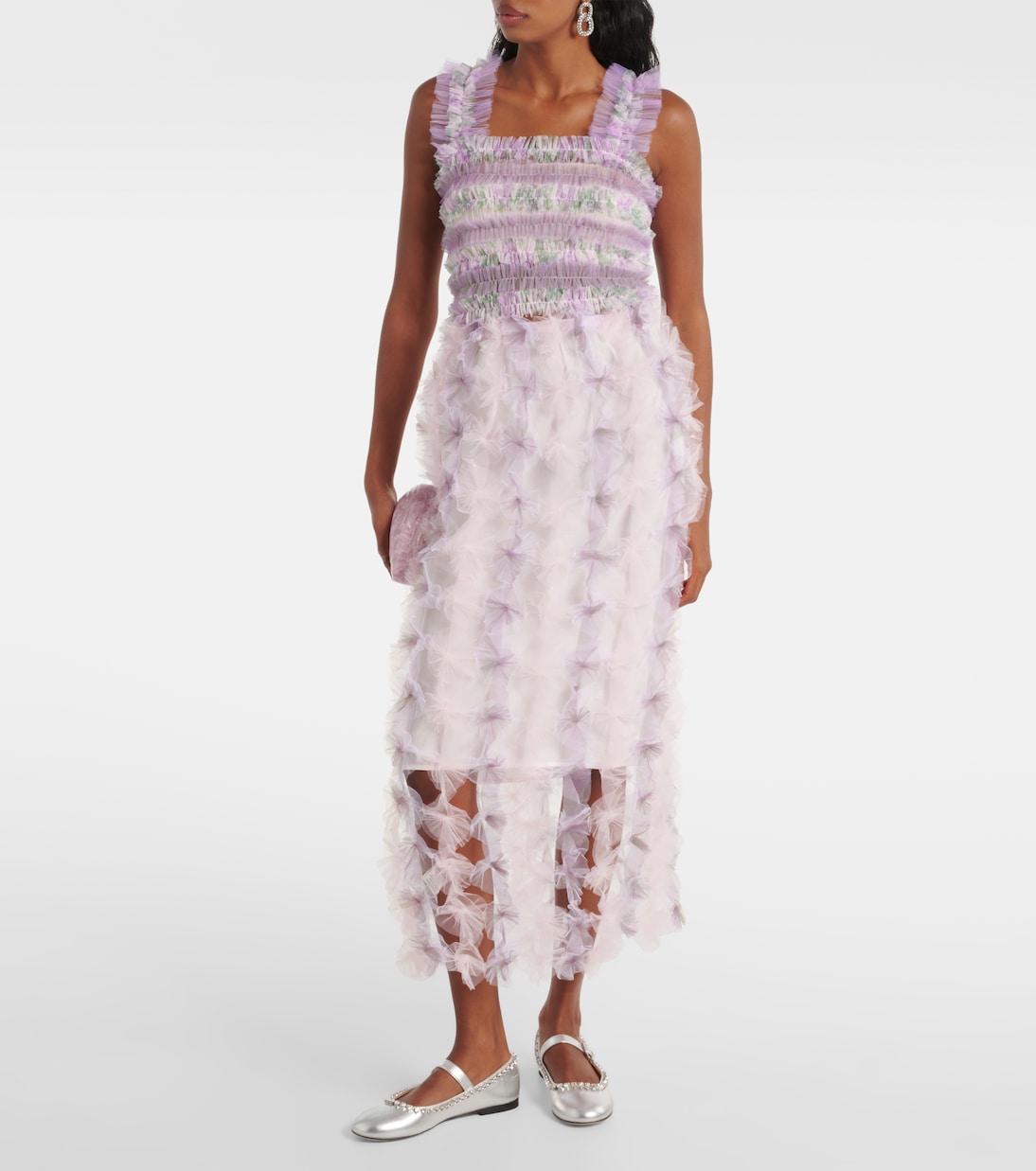 Top de tul floral fruncido | Susan Fang