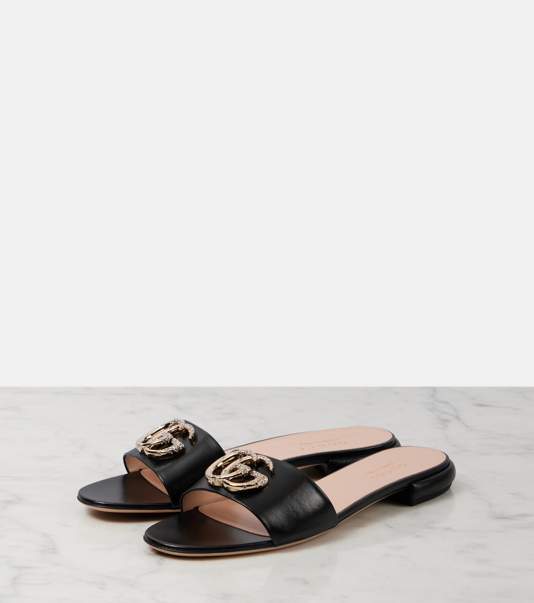 GG Crystal leather slides | Gucci