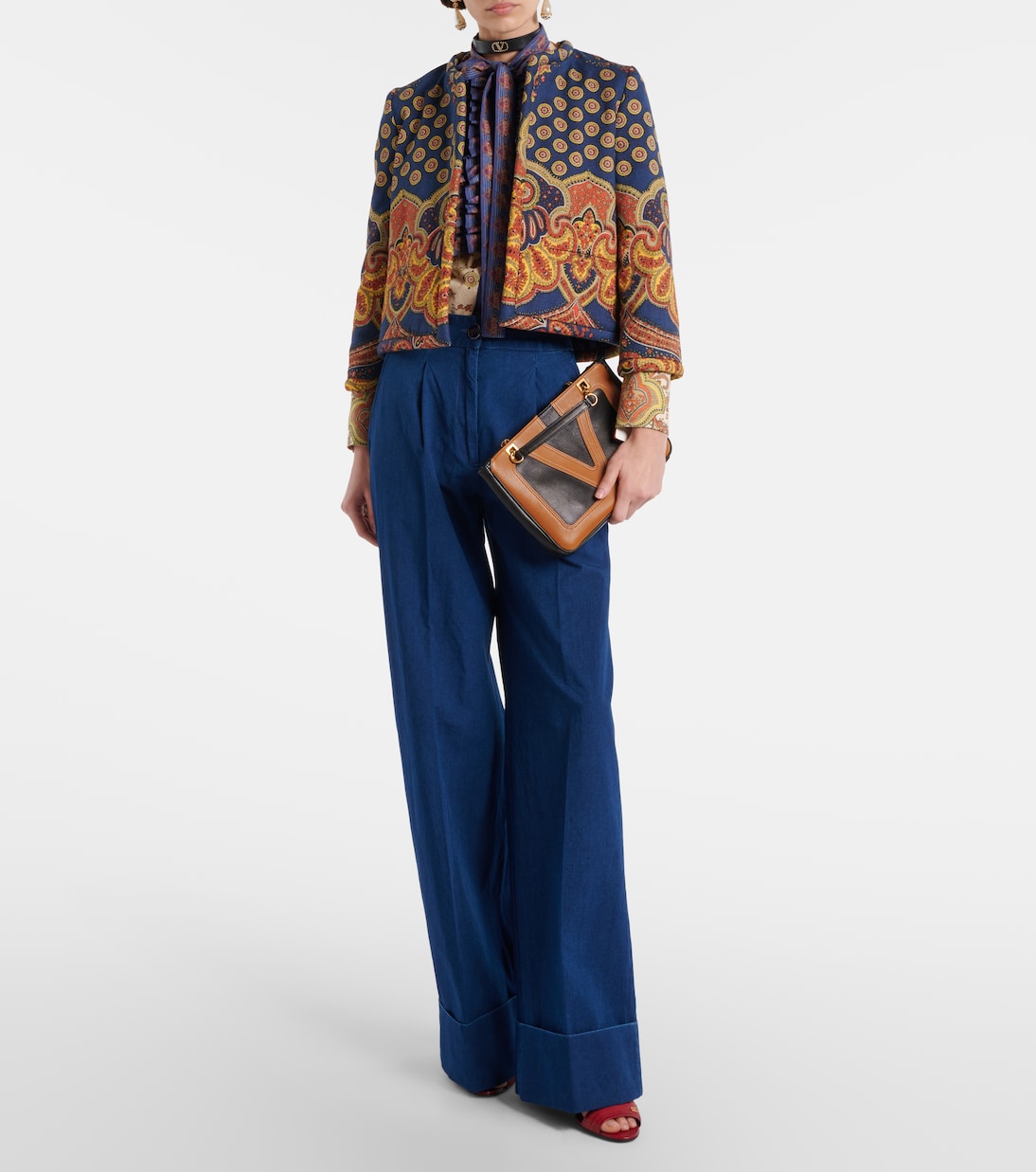 High-rise pleated wide-leg jeans | Valentino