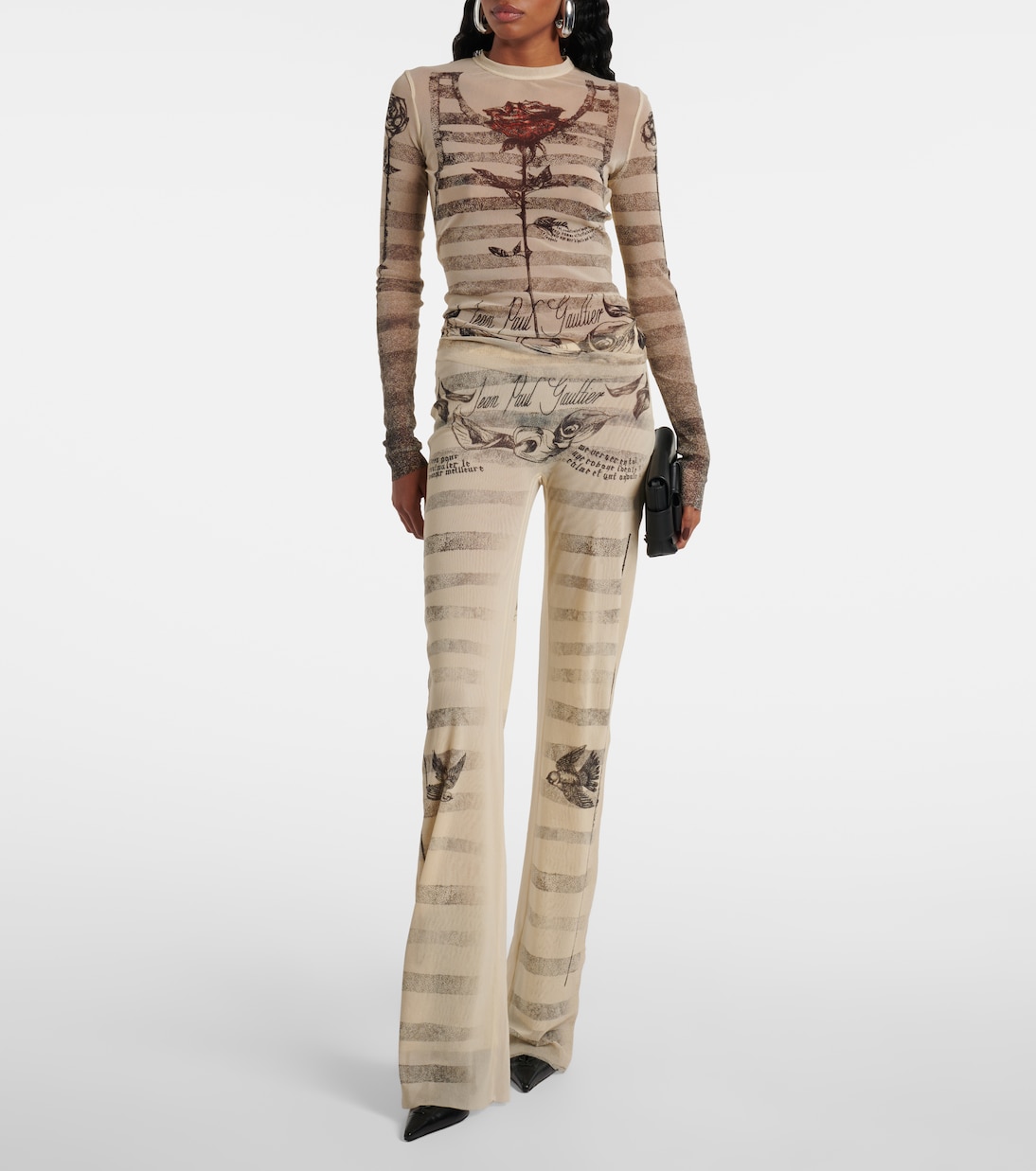 Trompe l’oeil mesh flared pants | Jean Paul Gaultier