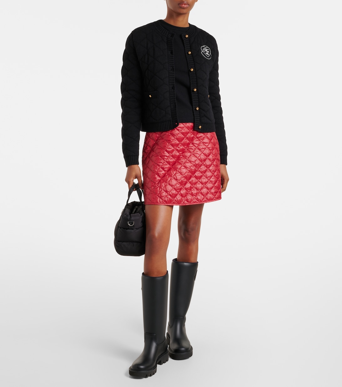 Cardigan in misto lana trapuntato con logo | Moncler