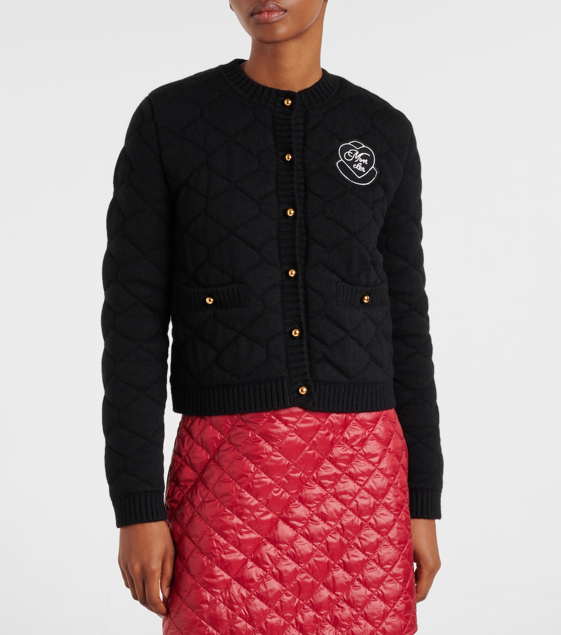 Cardigan in misto lana trapuntato con logo | Moncler
