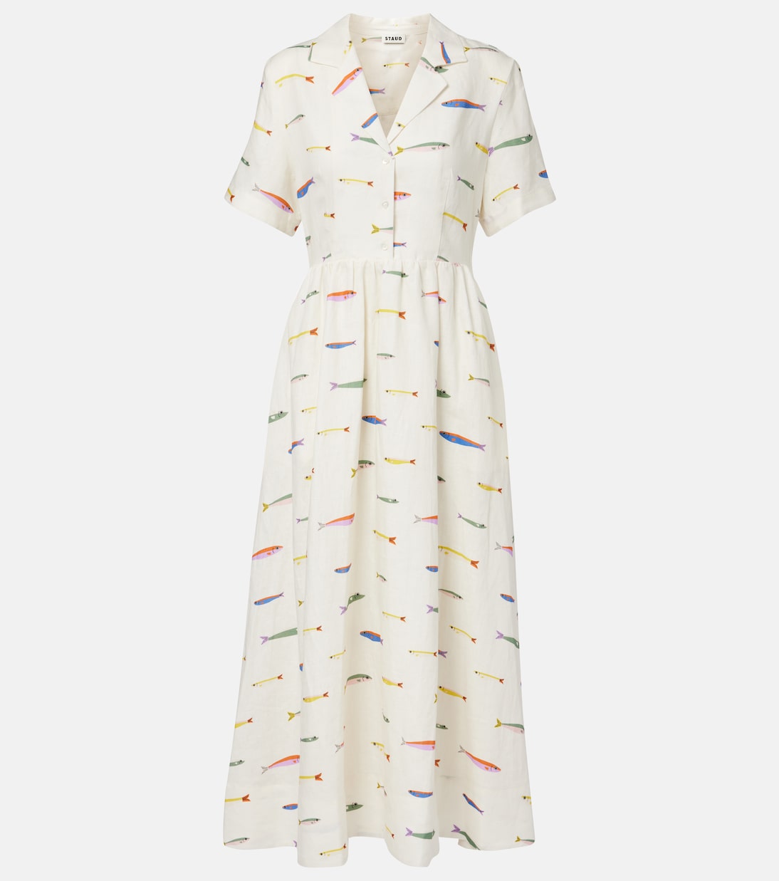 Vestido camisero Meryl de lino estampado | Staud