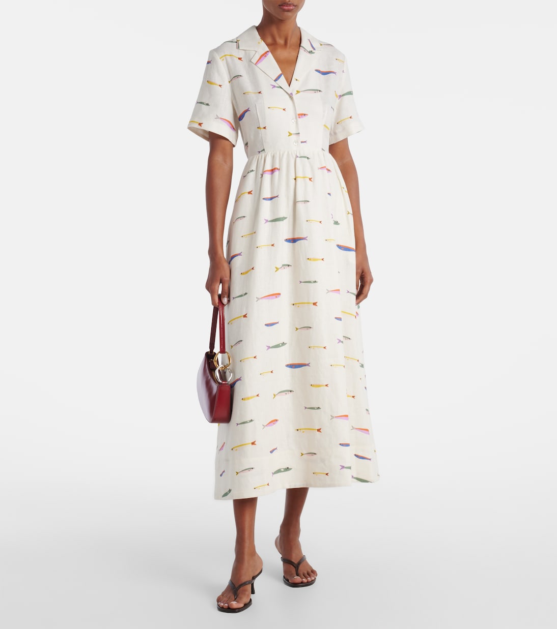 Vestido camisero Meryl de lino estampado | Staud