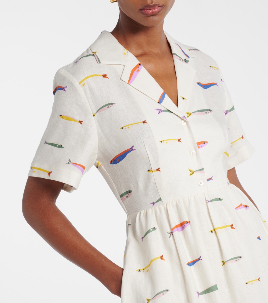 Vestido camisero Meryl de lino estampado | Staud