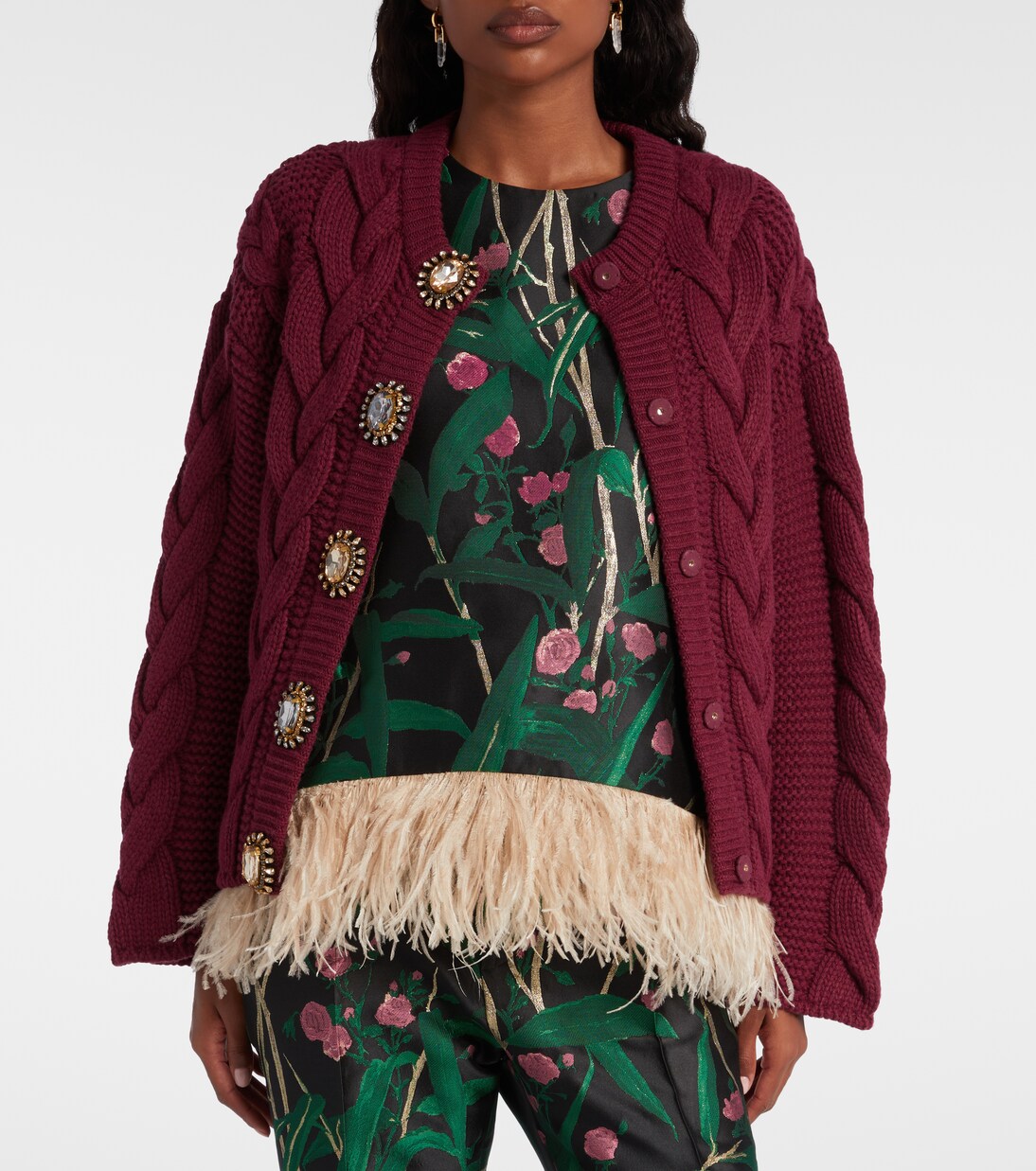 Portrait embellished wool-blend cardigan | La DoubleJ