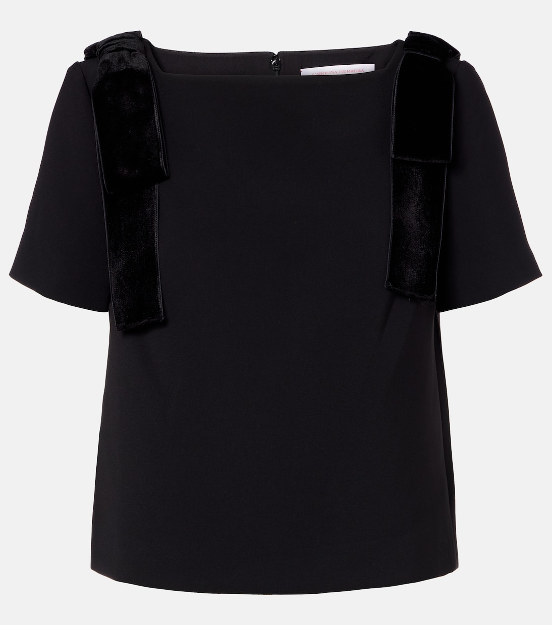 Bow-detail velvet-trimmed crêpe top | Carolina Herrera