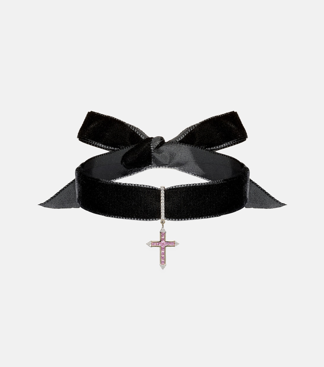 Choker aus Samt mit 14kt Gelbgold (585/1000), Diamanten und Saphiren | Mateo