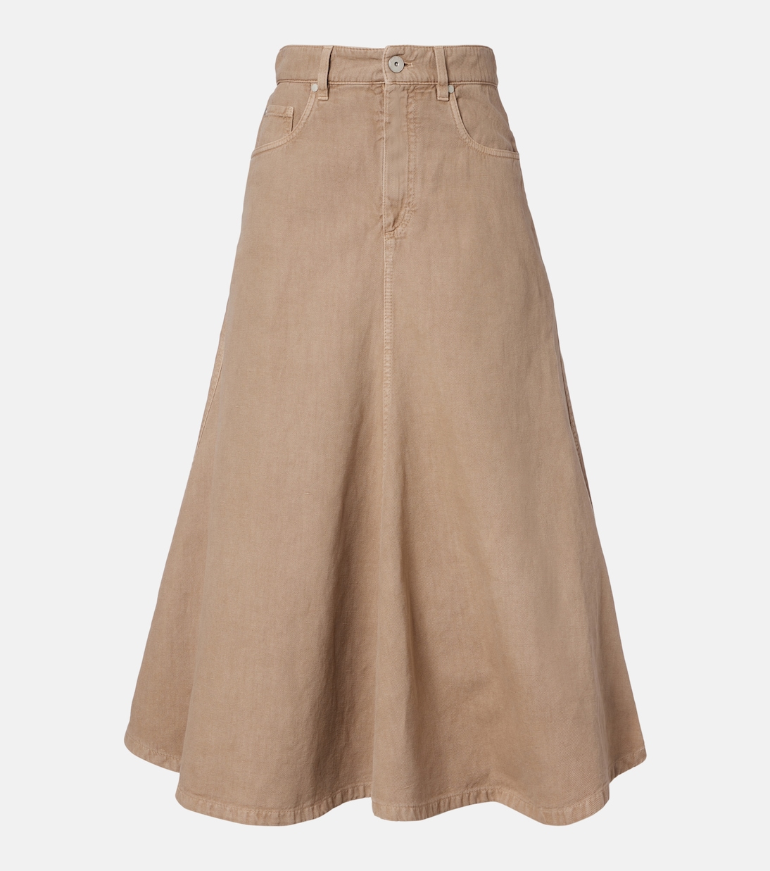 Cotton and linen denim midi skirt | Brunello Cucinelli