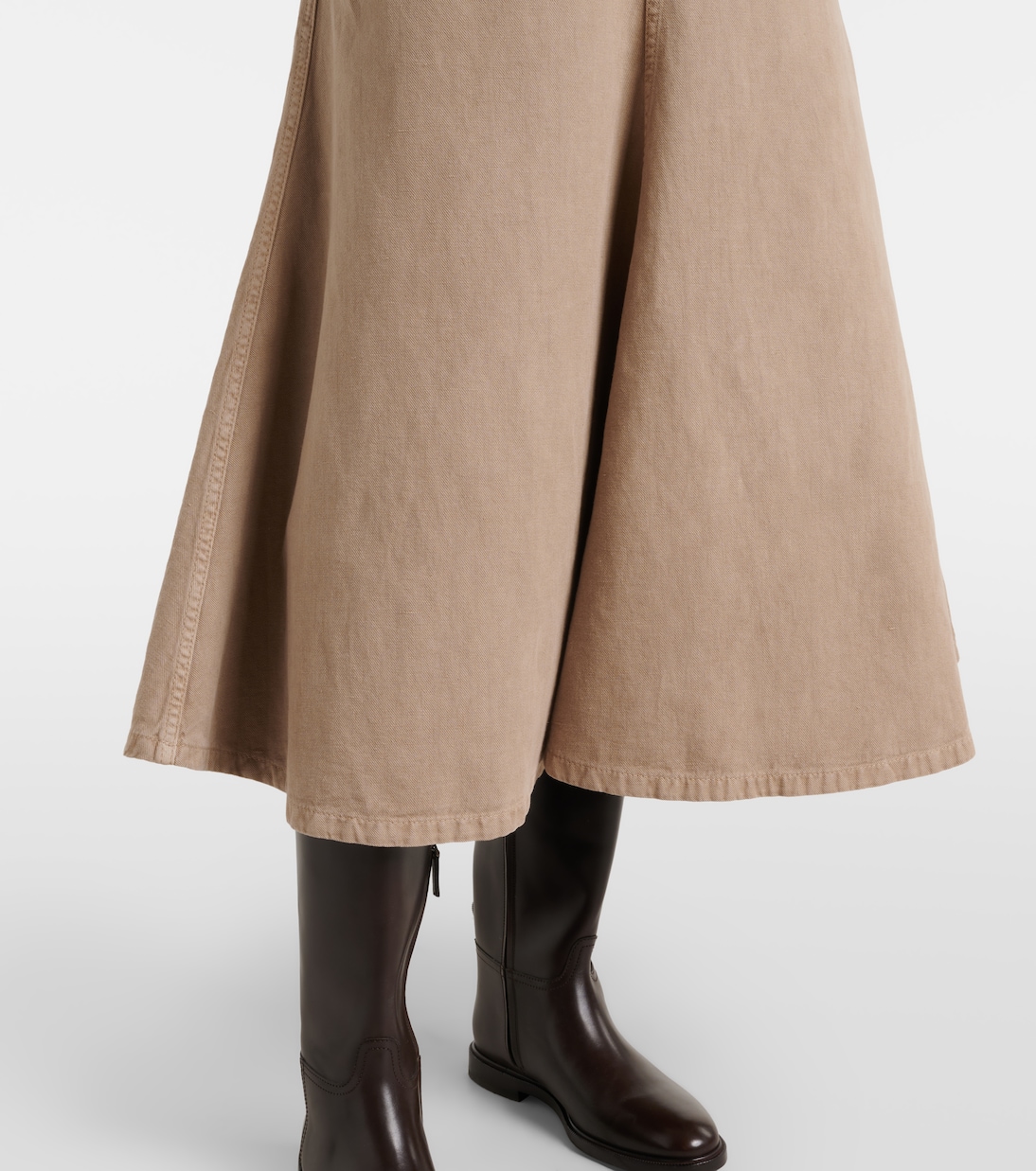 Cotton and linen denim midi skirt | Brunello Cucinelli