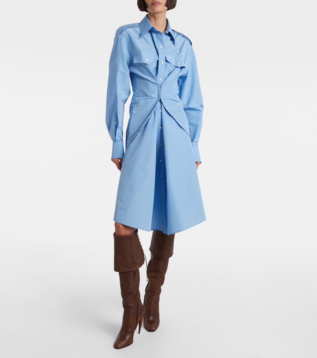 Draped cotton-blend poplin shirt dress | McQueen
