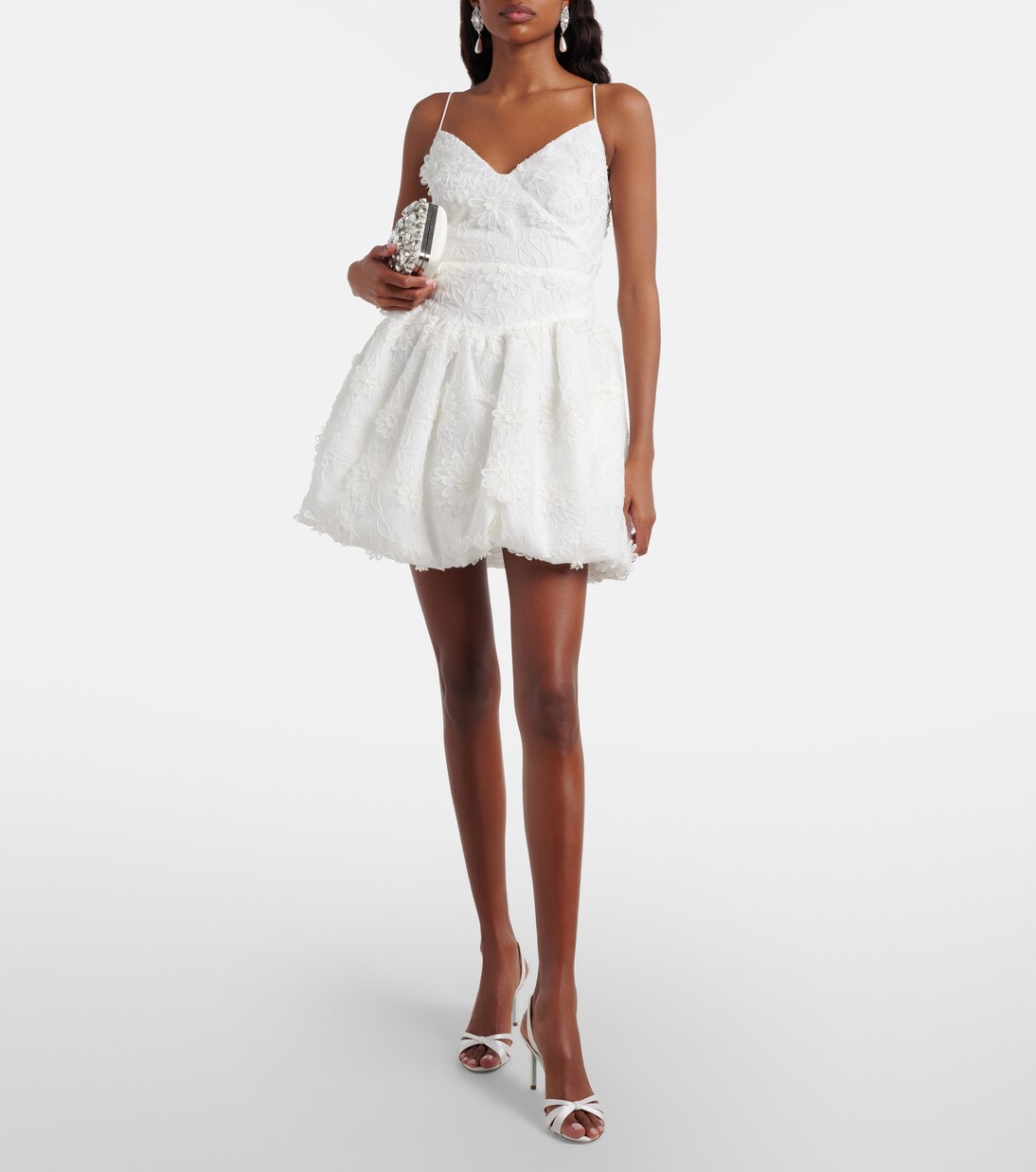 Floral-appliqué organza minidress | Self-Portrait