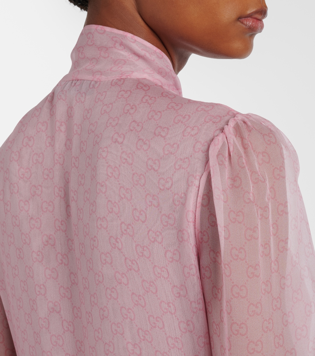 GG feather-trimmed silk chiffon gown | Gucci