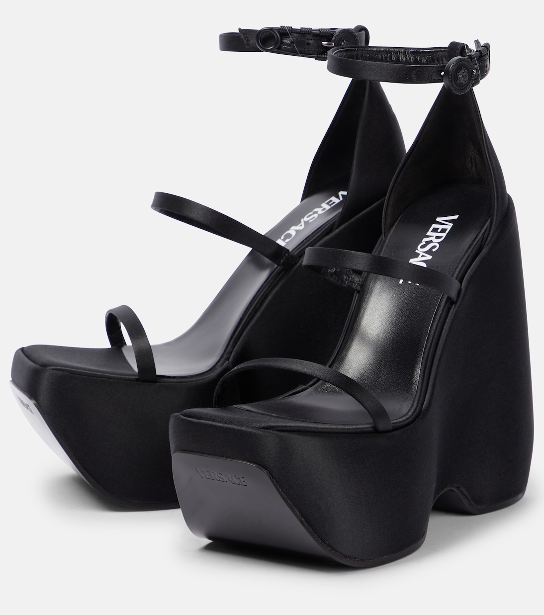 Triplatform satin platform sandals | Versace