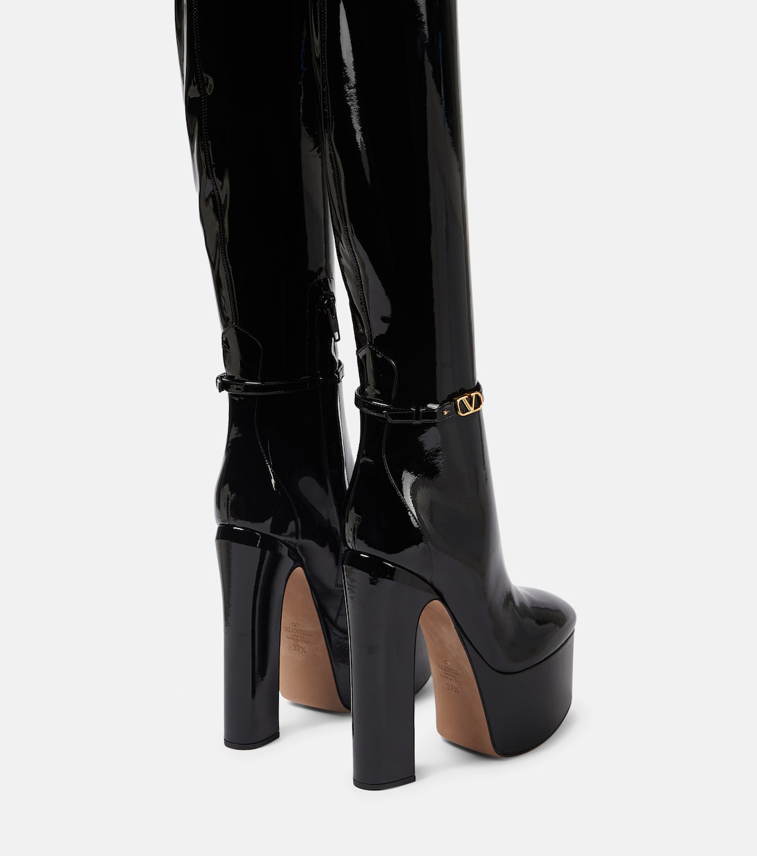 Tan-Go patent leather over-the-knee boots | Valentino Garavani