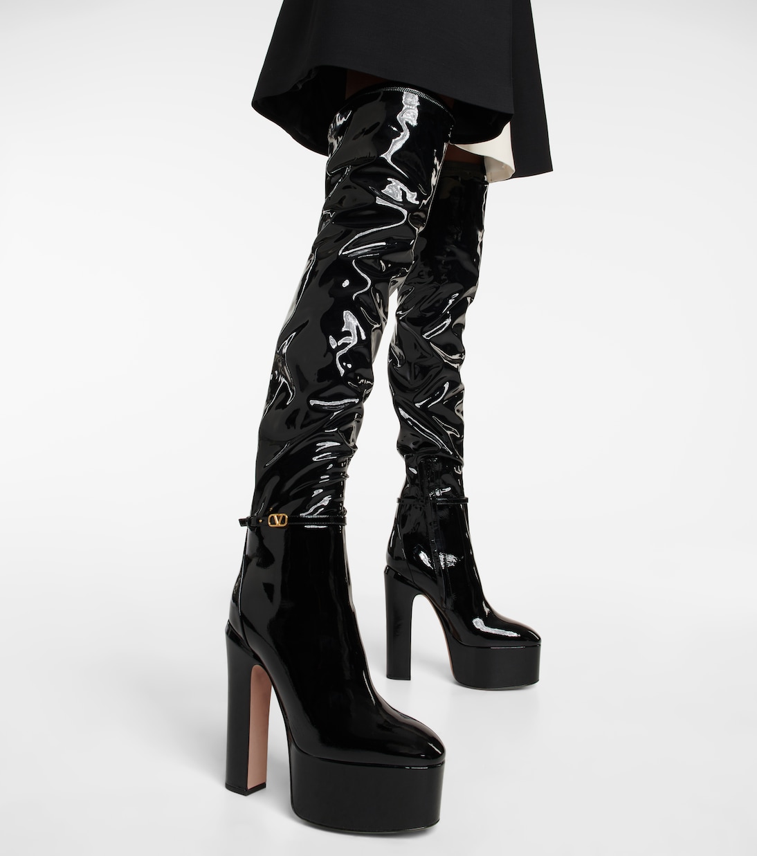 Tan-Go patent leather over-the-knee boots | Valentino Garavani