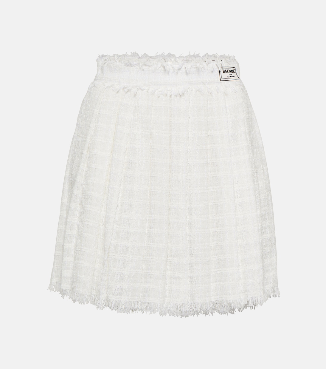 Minigonna a pieghe in tweed di misto cotone | Balmain