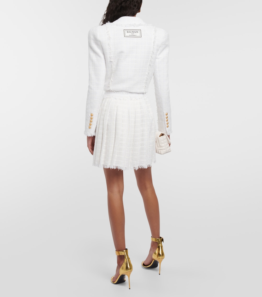 Minigonna a pieghe in tweed di misto cotone | Balmain