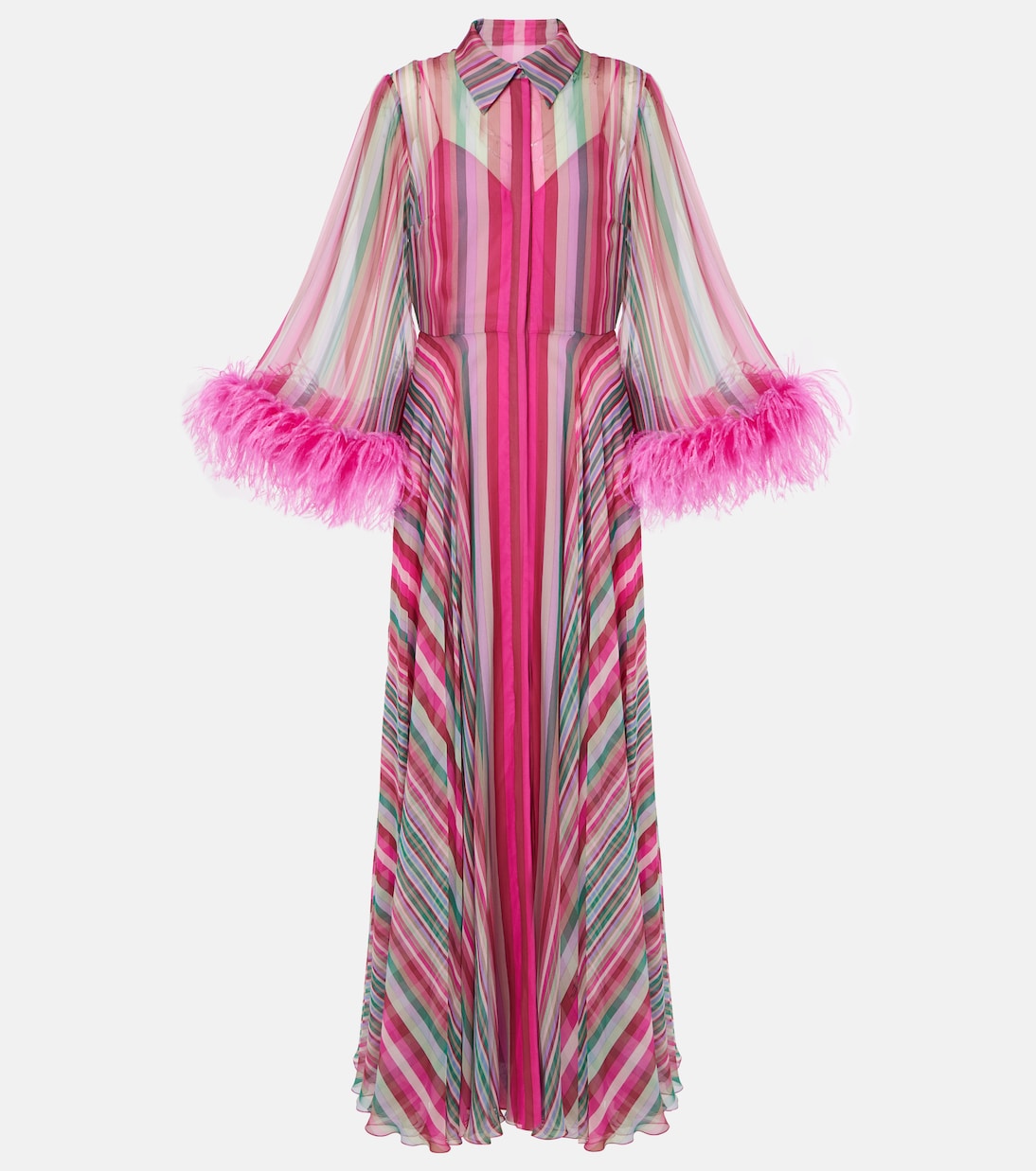 Vestido de fiesta de gasa de seda con plumas | Valentino