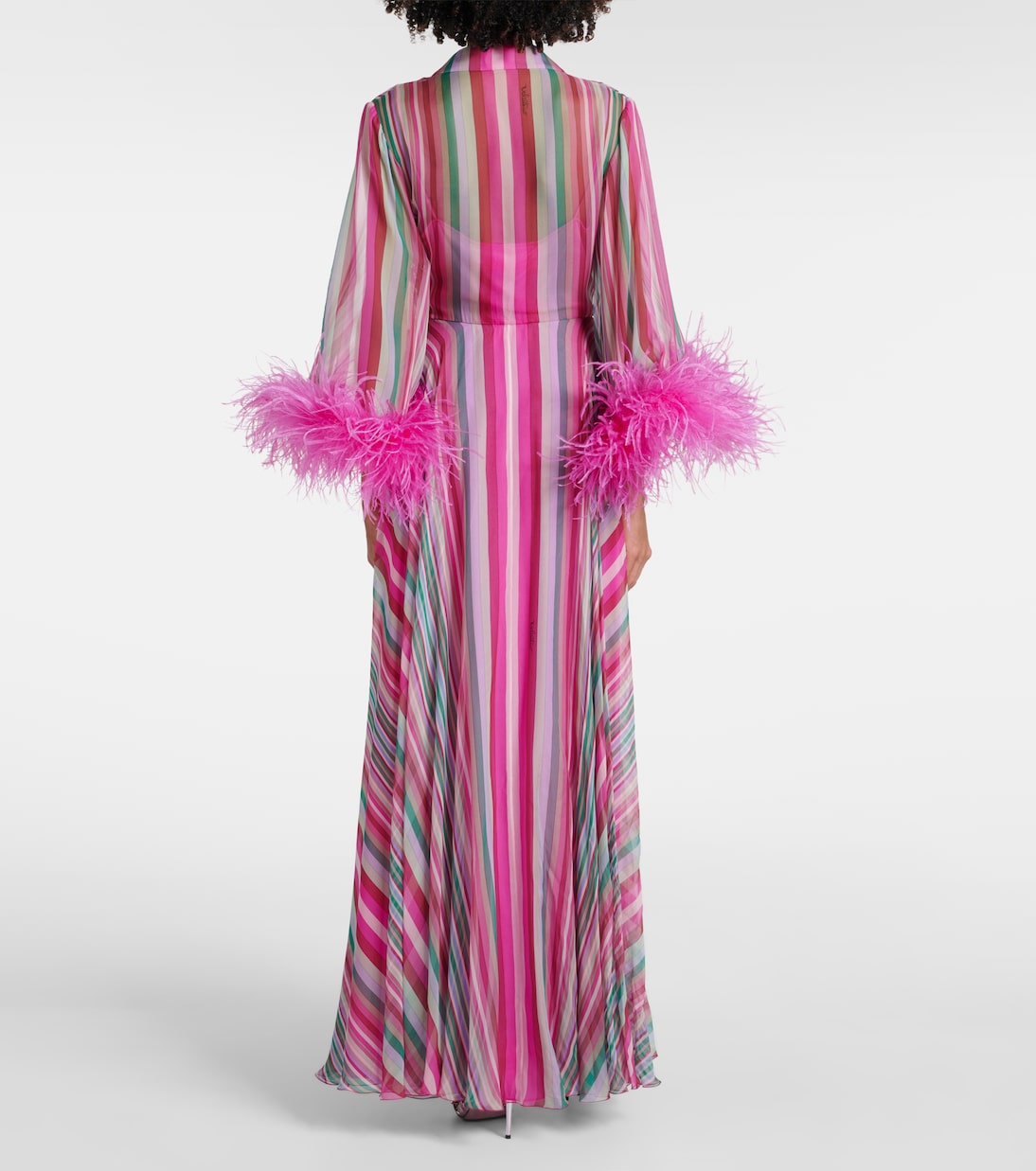 Vestido de fiesta de gasa de seda con plumas | Valentino