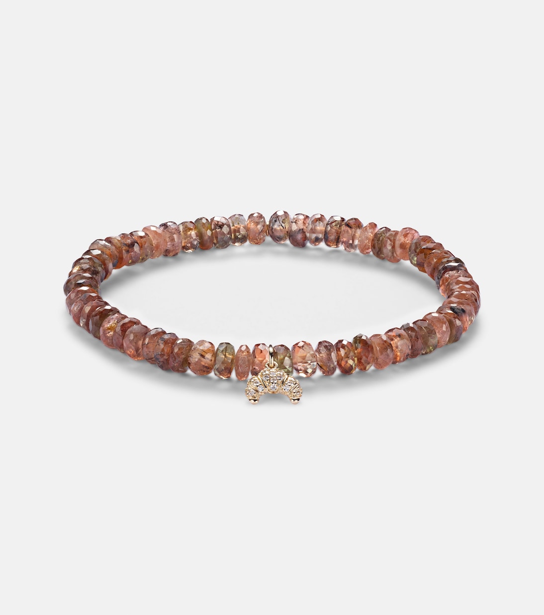 Bracciale giovane in oro 14kt con perline, andalusite e diamanti, stile croissant chic.