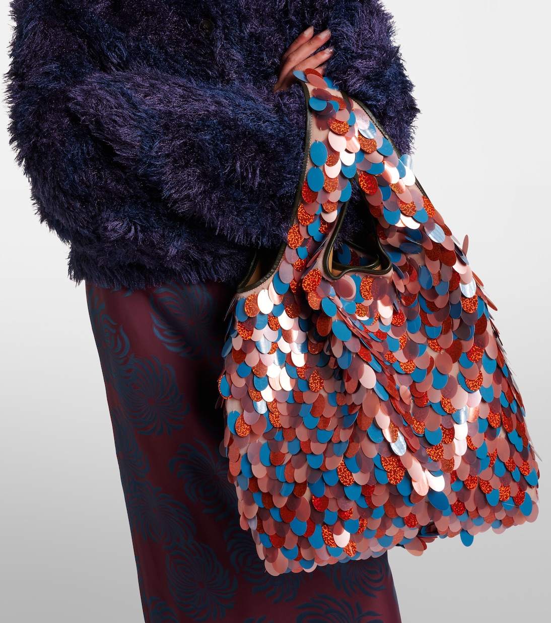 March Large leather-trimmed sequined tote bag | Dries Van Noten