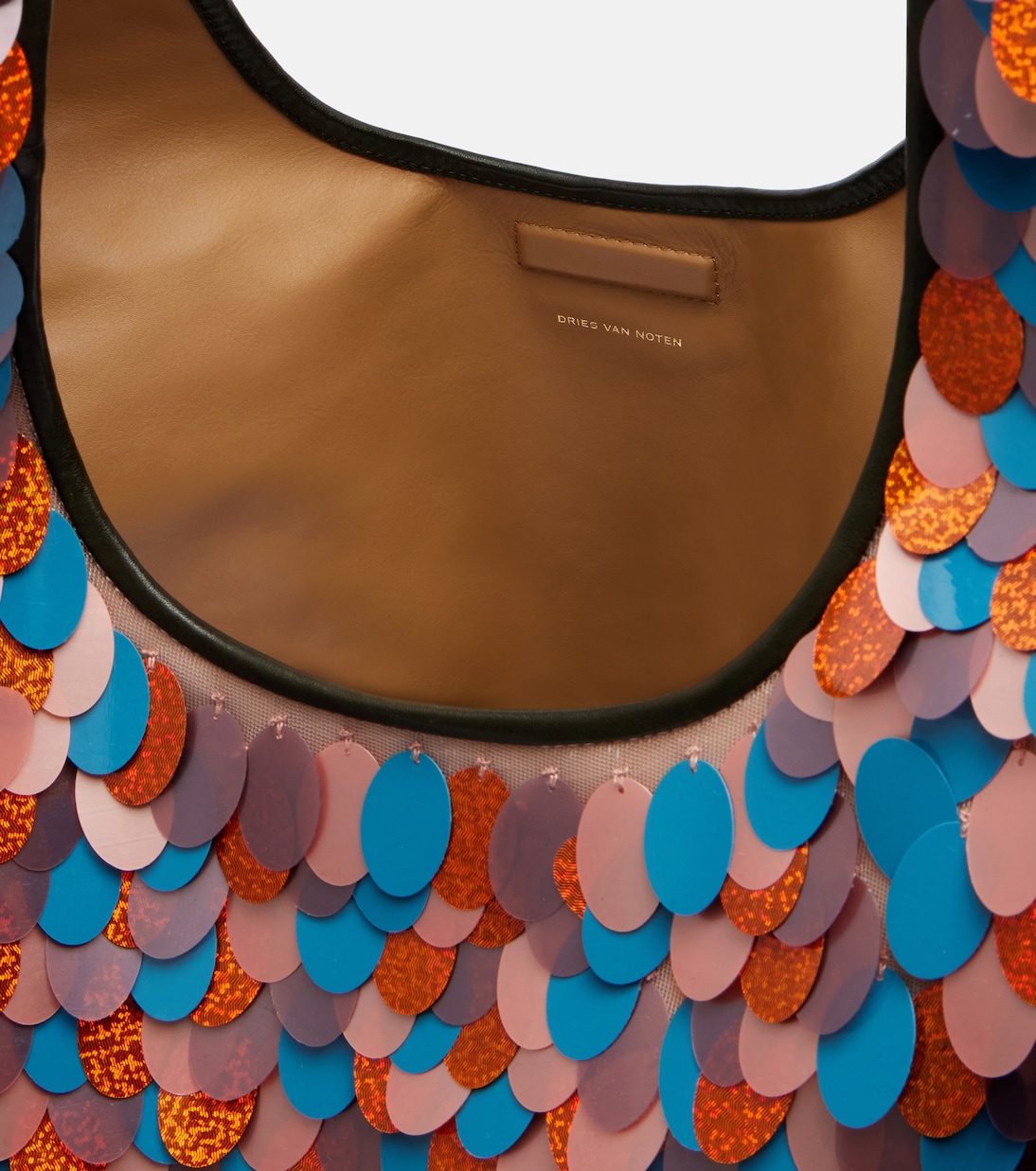 March Large leather-trimmed sequined tote bag | Dries Van Noten