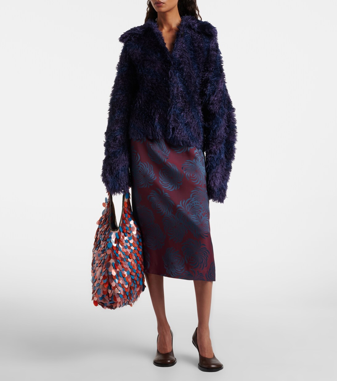 March Large leather-trimmed sequined tote bag | Dries Van Noten
