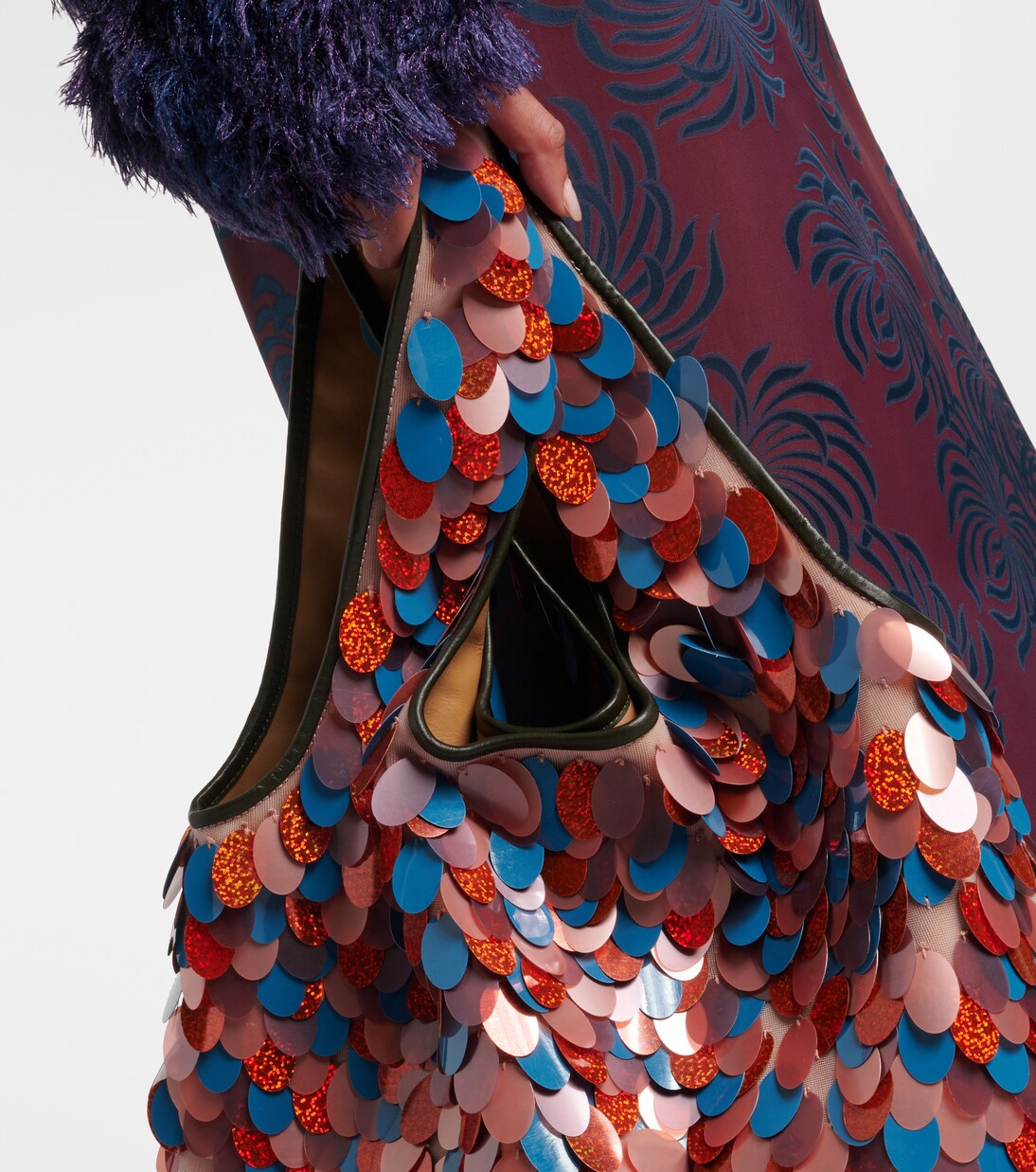 March Large leather-trimmed sequined tote bag | Dries Van Noten