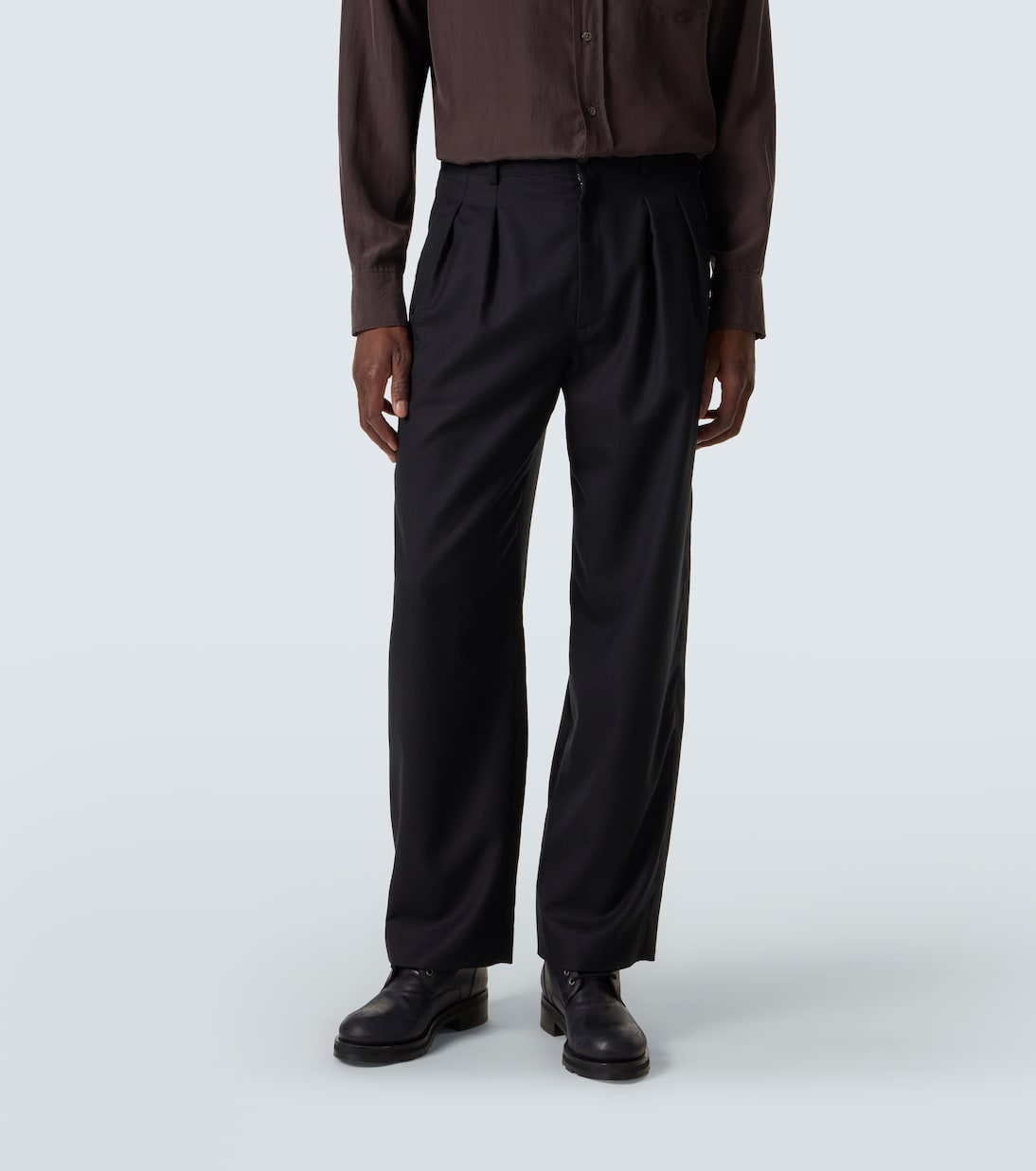 Corley virgin wool flannel wide-leg pants | The Row