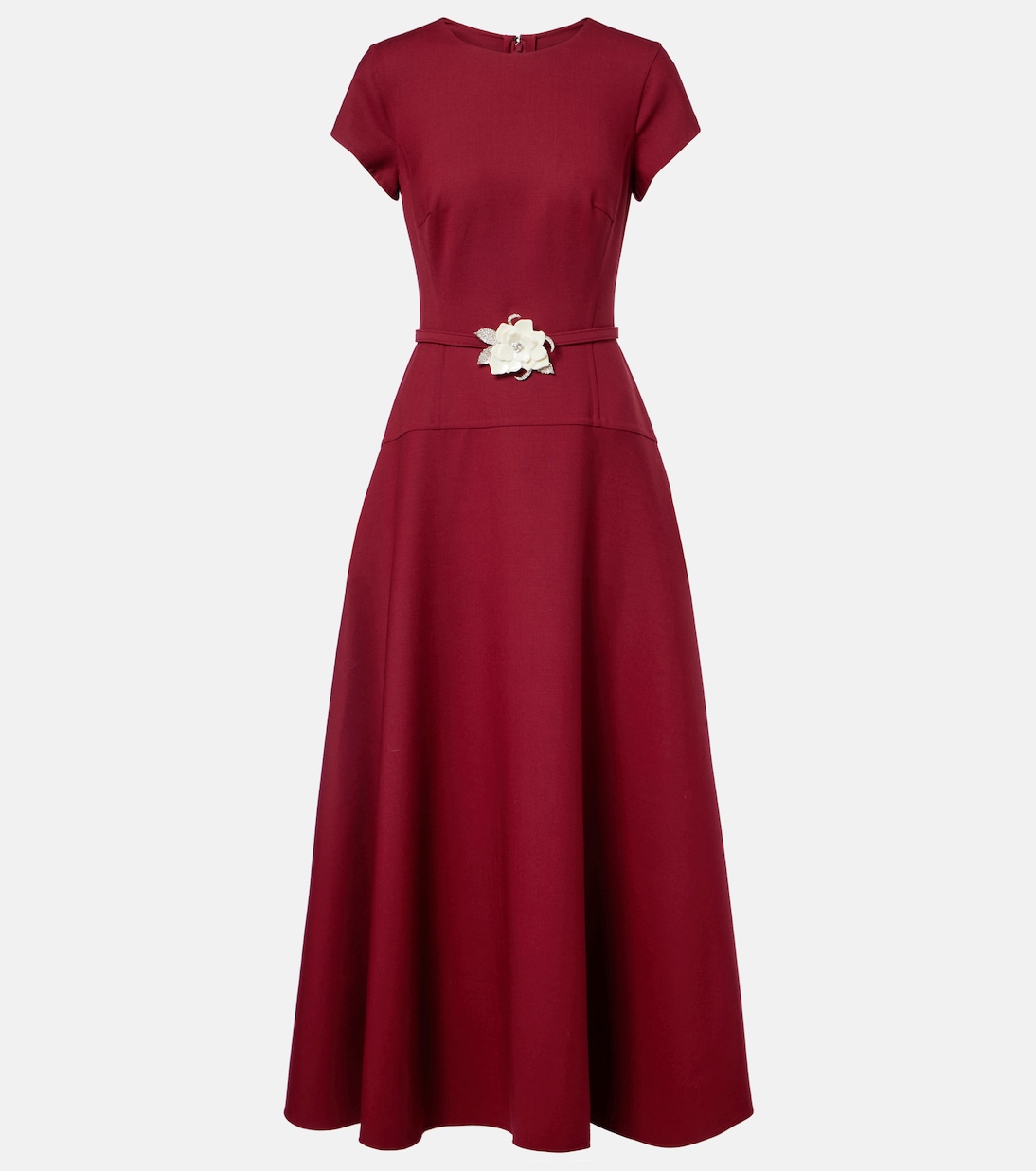 Vestido largo de crepé en mezcla de lana con aplique | Oscar de la Renta