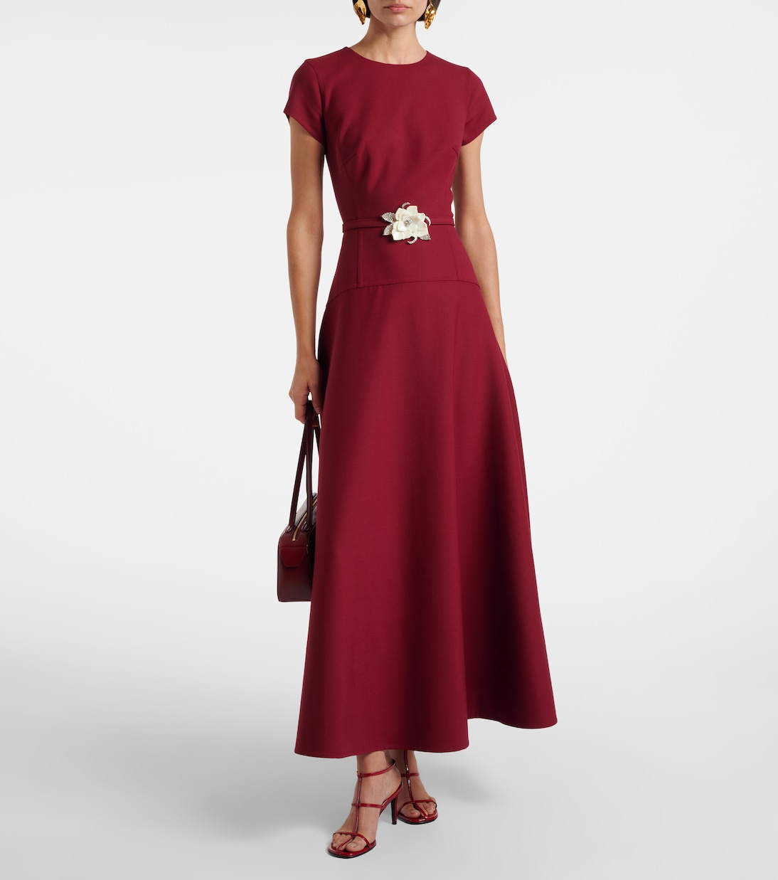 Vestido largo de crepé en mezcla de lana con aplique | Oscar de la Renta