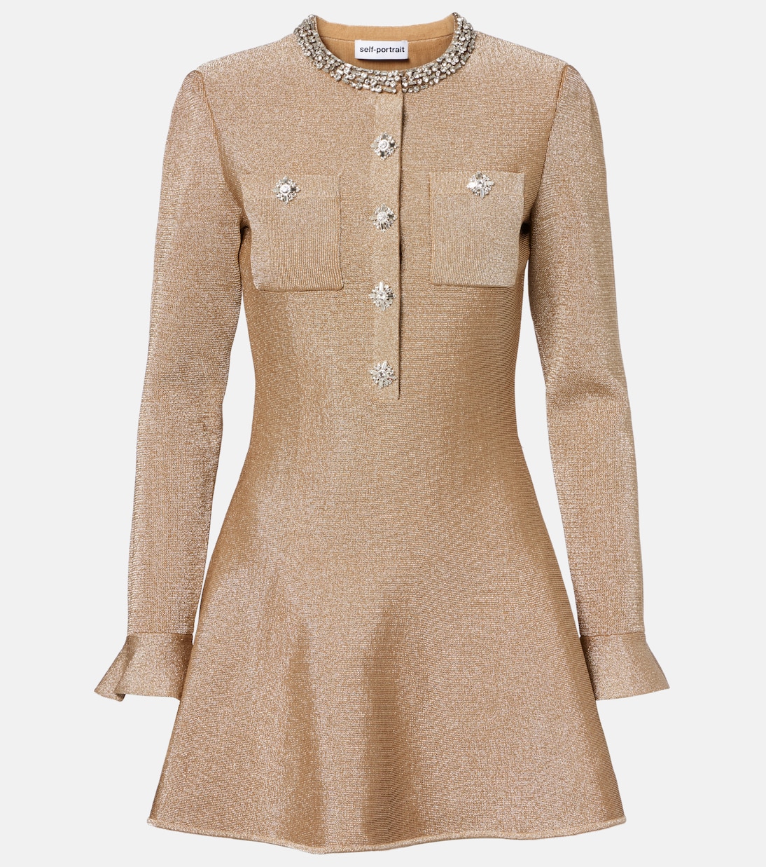 فستان قصير من اللاميه مزين بالكريستال | Self-Portrait