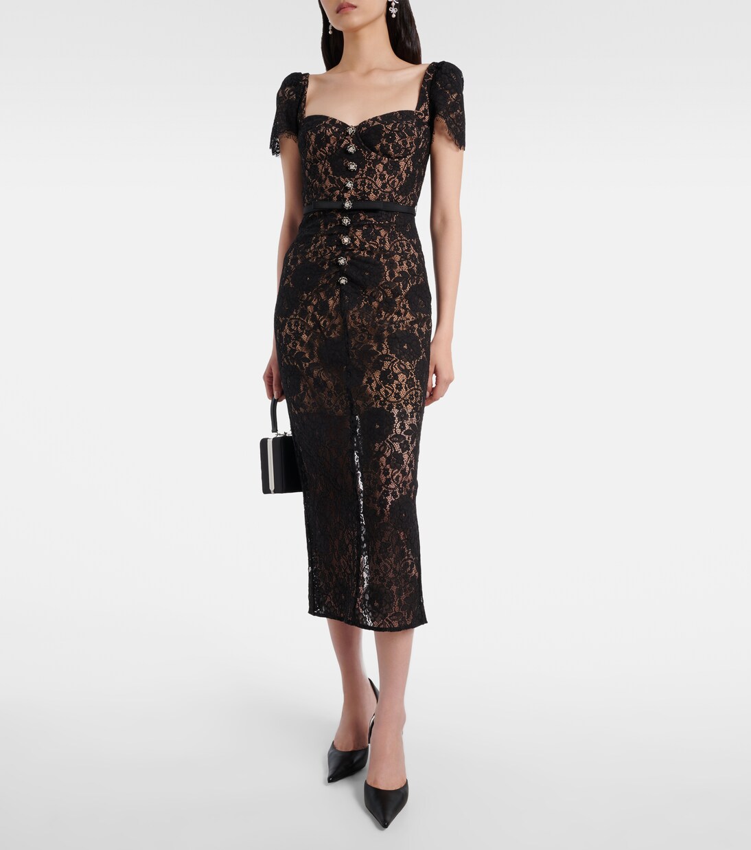 Embellished cotton-blend lace midi dress | Self-Portrait