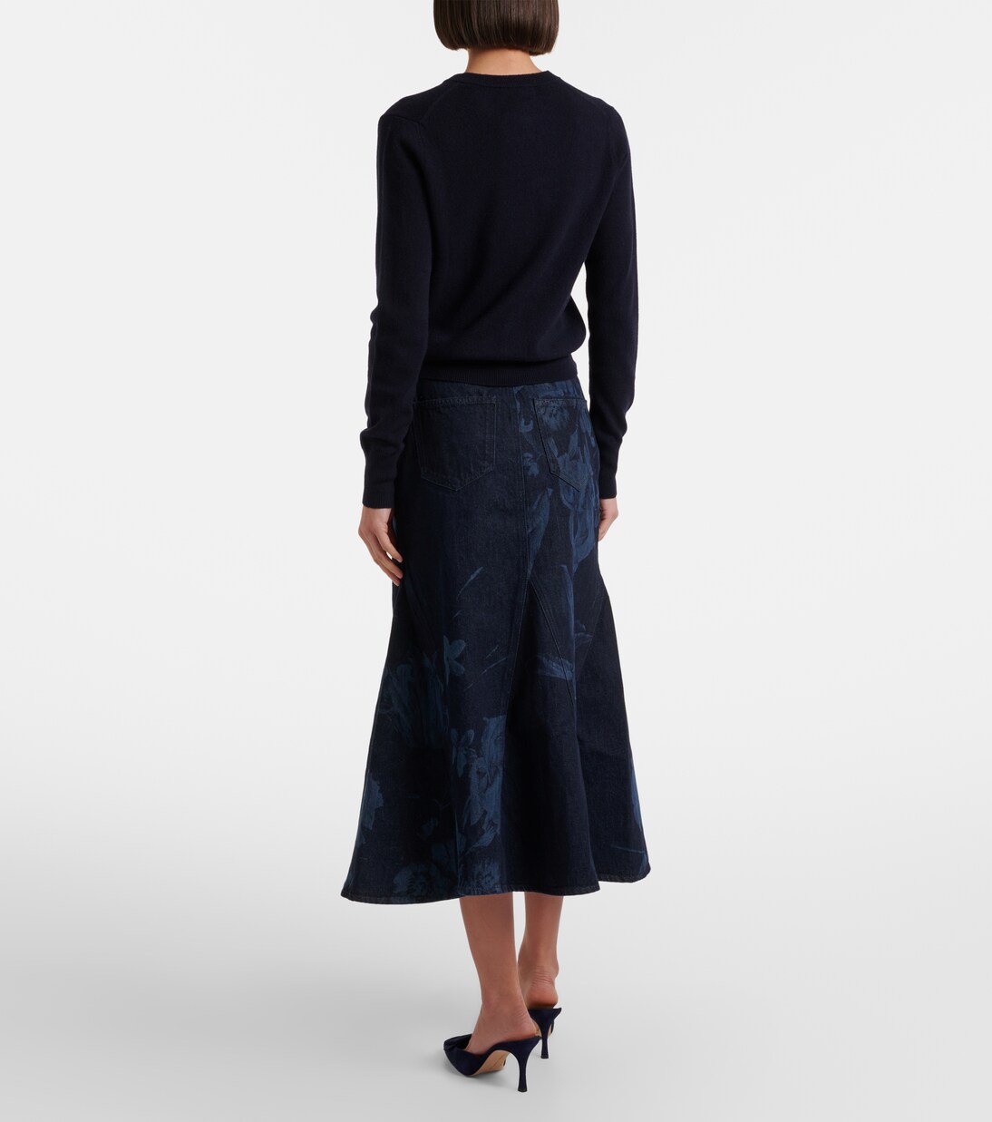 Floral flared denim midi skirt | Erdem
