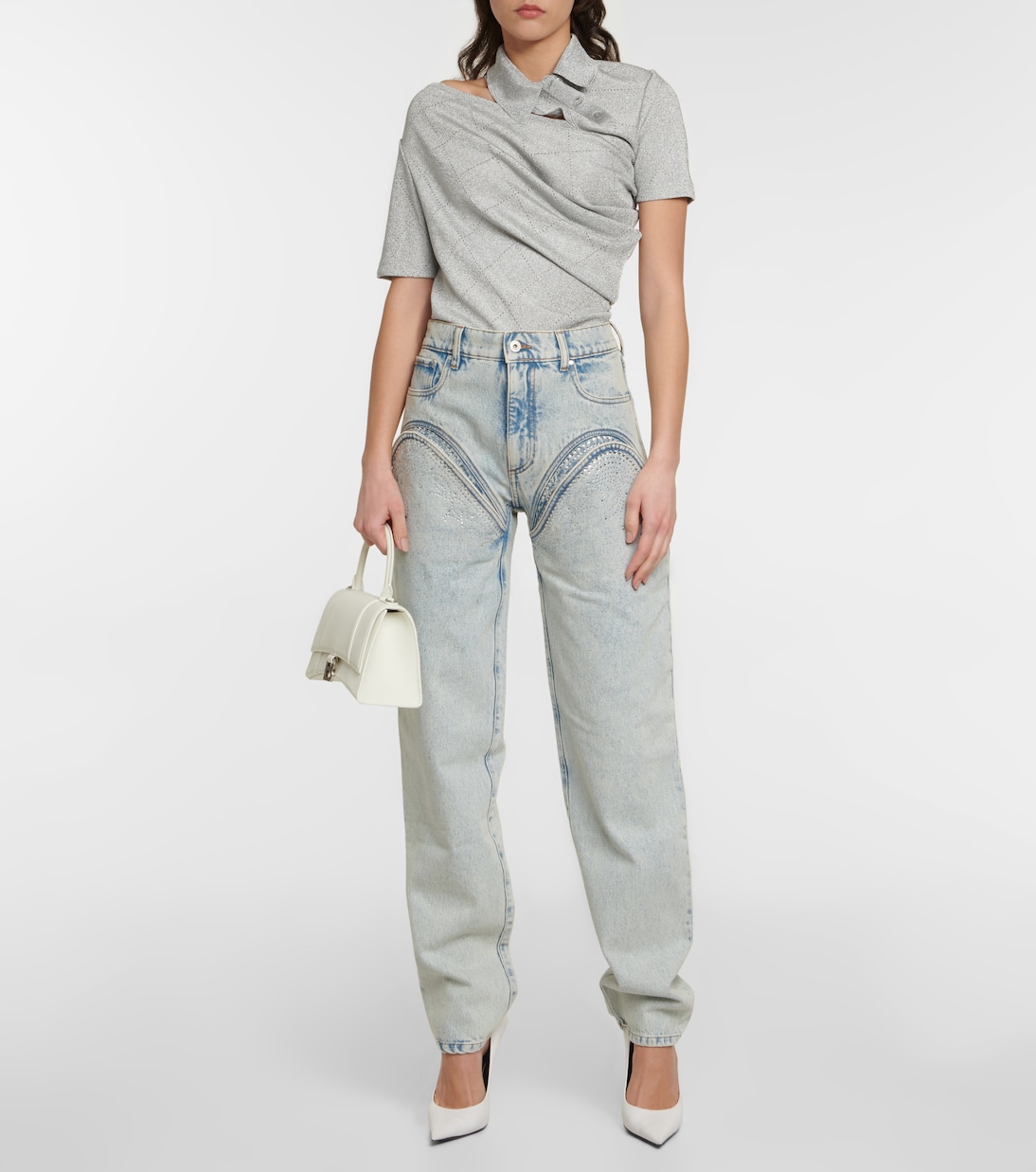 Twisted double collar polo shirt in silver - Y Project