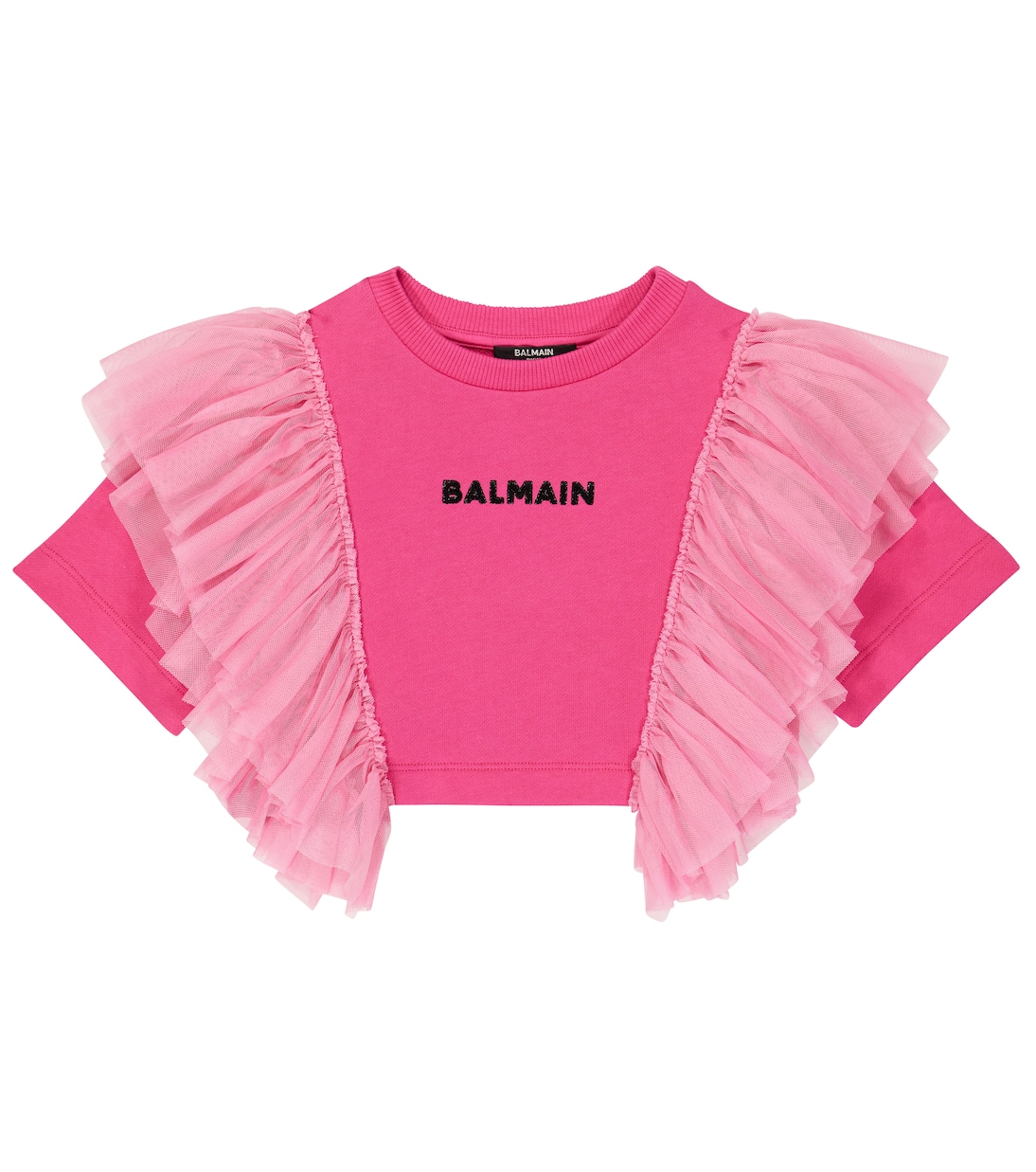 T-shirt cropped in cotone con logo | Balmain Kids