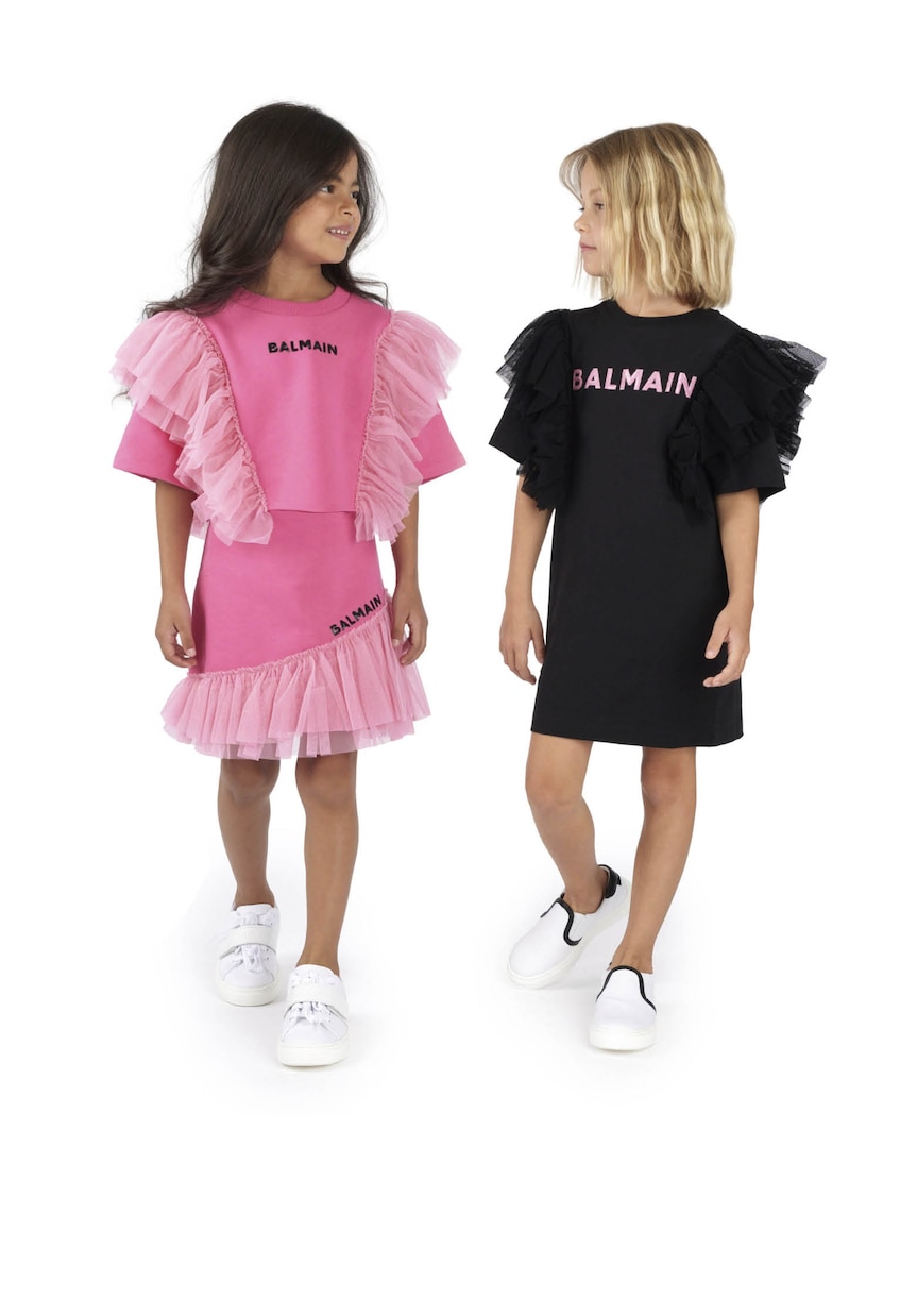 T-shirt cropped in cotone con logo | Balmain Kids