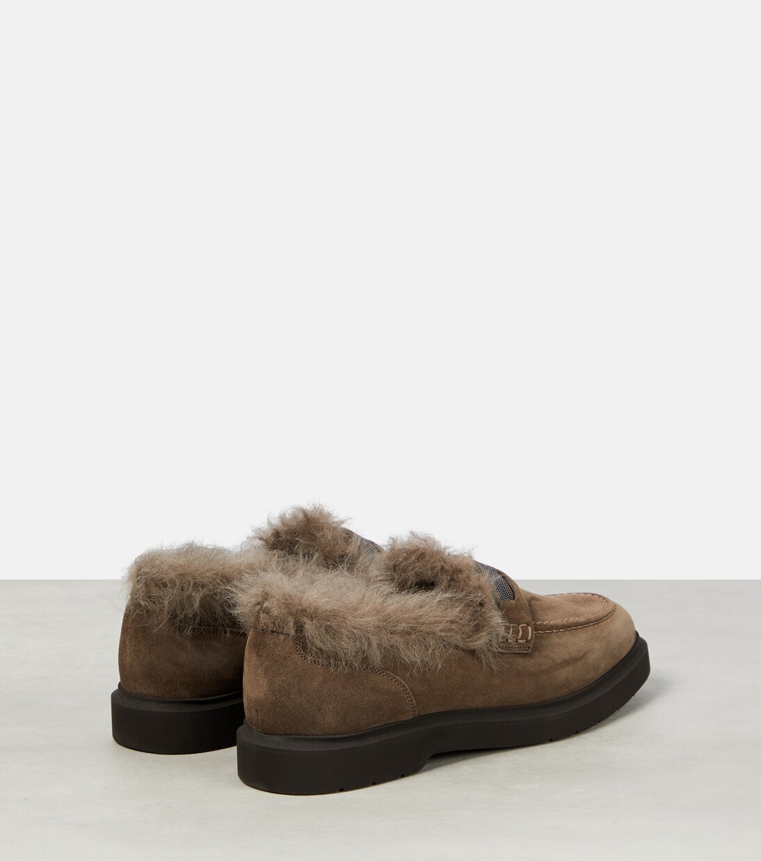 Monili shearling-trimmed suede loafers | Brunello Cucinelli