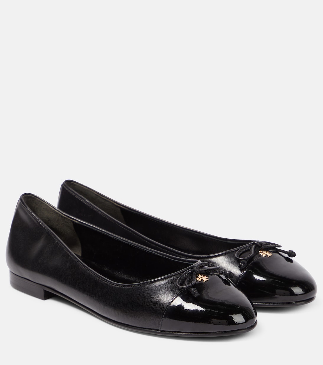 Bow detail leather ballet flats in black Tory Burch Mytheresa