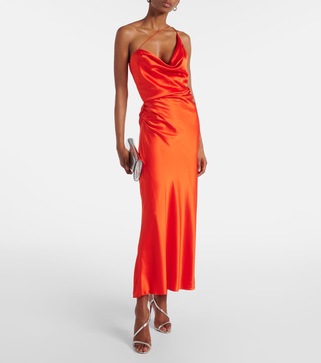 One-shoulder silk satin midi dress | The Sei