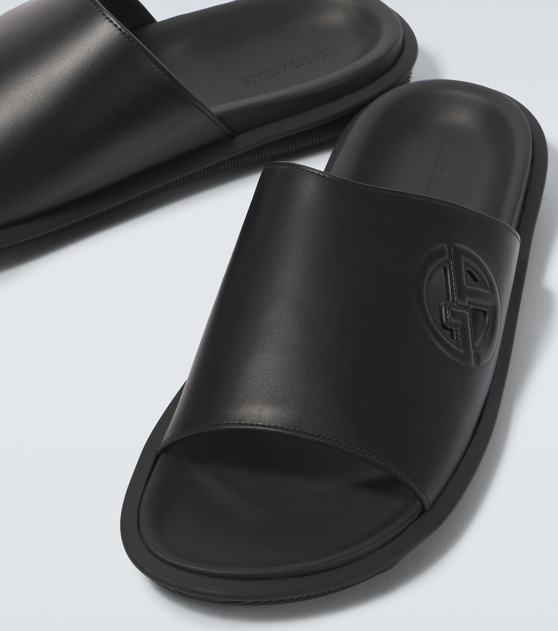Logo embossed leather slides | Giorgio Armani